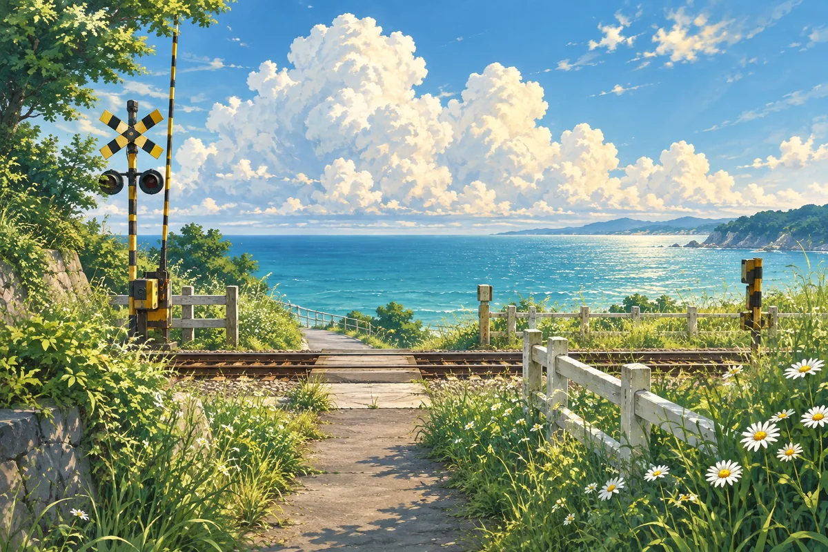 安静的海边小路与夏日草地